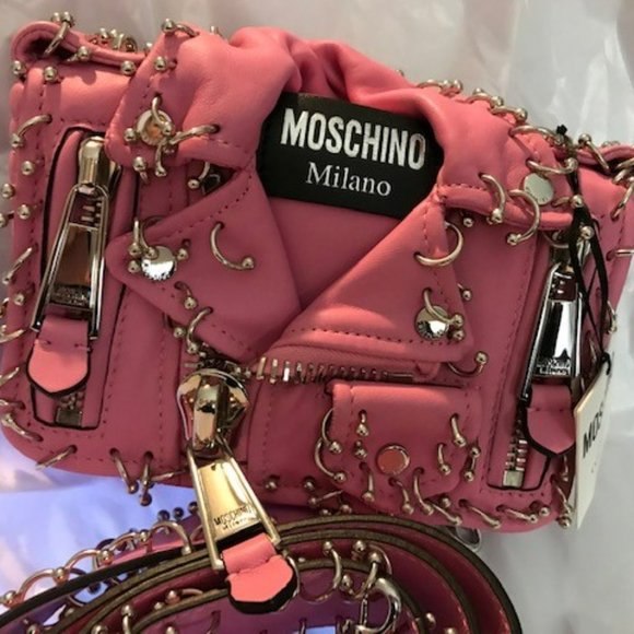 Moschino Couture Women's Leather Biker Bag - Fuchsia Pink w/ Piercings - Picture 15 of 16